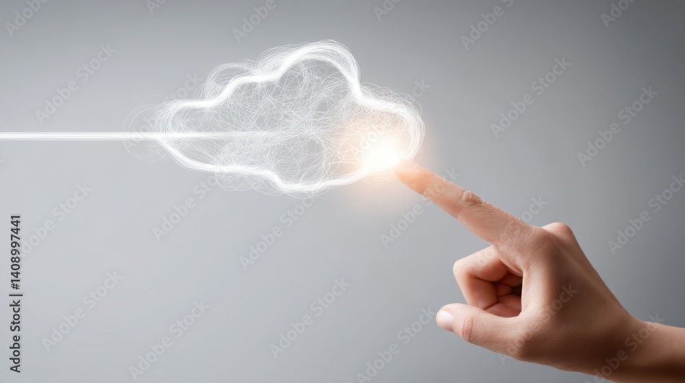 Poster glowing touchpoint connecting ai icon to finance cloud with modern technology and networking in digi