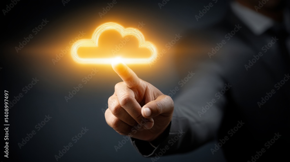 Poster glowing touchpoint connecting ai icon to finance cloud with modern technology and networking in digi