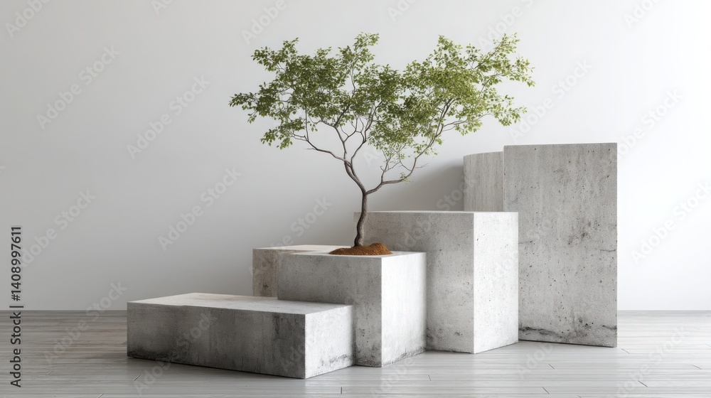 Poster visualization of a tree growing from progress blocks depicting rooted expansion and personal develop