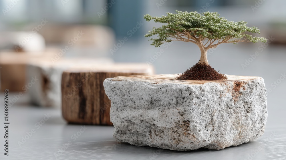 Aufkleber tree emerging from progress blocks illustrating the concept of rooted expansion and continuous perso