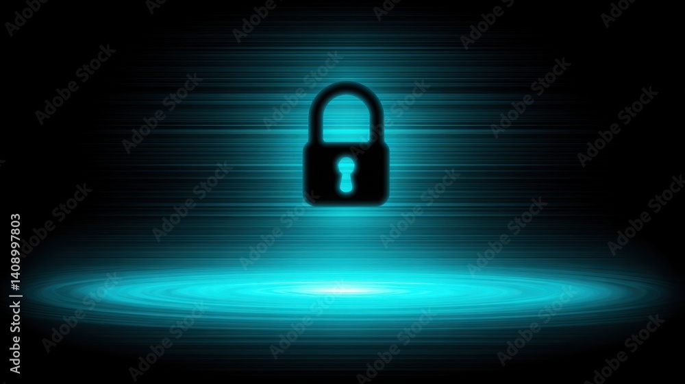 Poster glowing vault lock surrounded by circular breeze representing access and security in a digital world