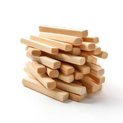 Stack of Interlocking Light Wooden Sticks on a Clean Bright White Background