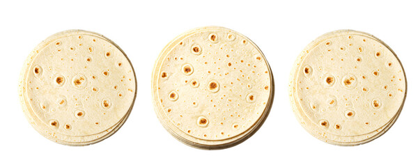 Fototapeta premium Stack of Round Tortilla Wraps On Transparent Background