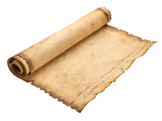 old paper sheet scroll on isolated white background, PNG