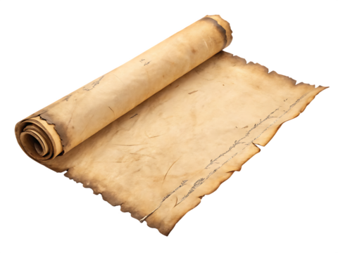 old paper sheet scroll on isolated white background, PNG