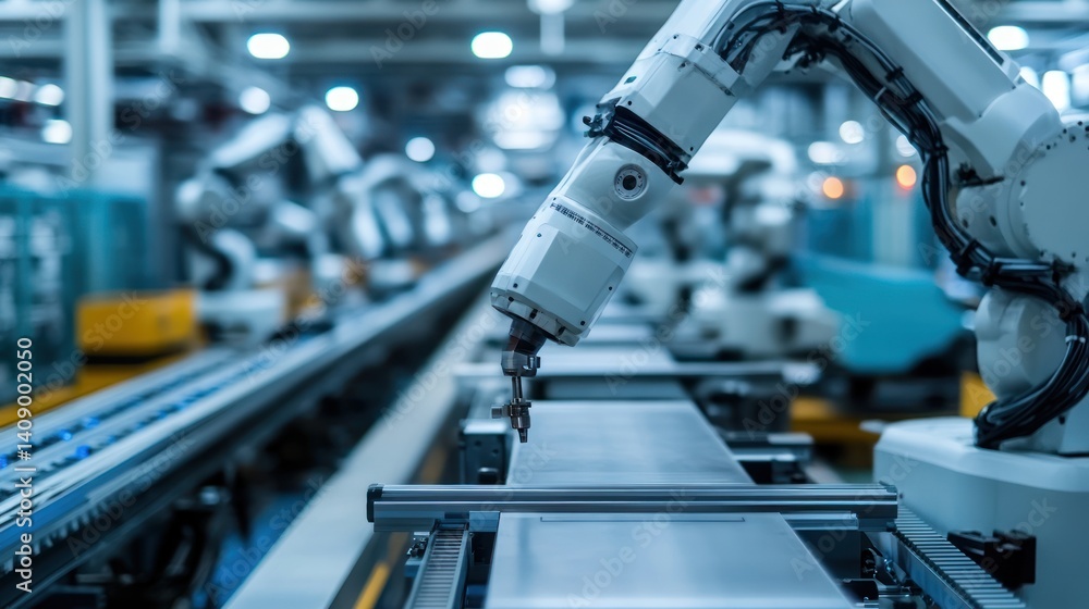 Aufkleber a close-up view of a robotic arm in a modern factory, showcasing advanced machinery and automation i