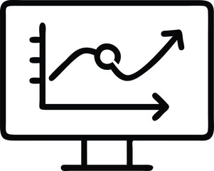 Fototapeta premium Black Line Art Monitor Showing Growth Trend Graph on Transparent Background