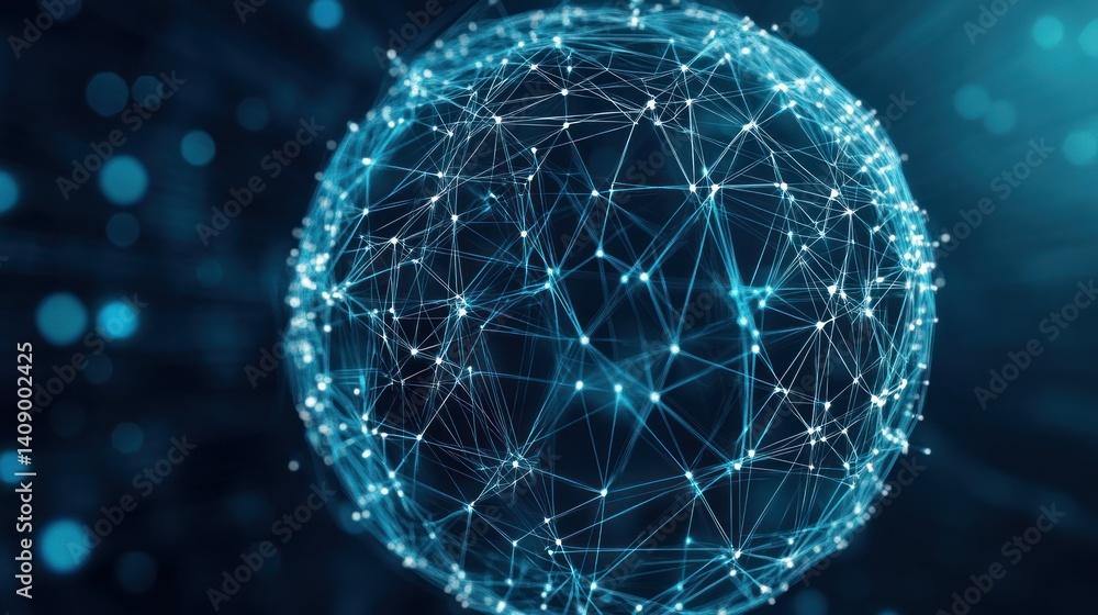 Poster a digital representation of a networked globe showcasing interconnected nodes and vibrant blue light