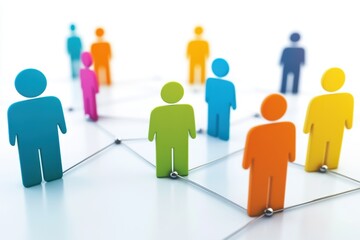 This illustration features colorful people icons connected in a network, symbolizing social interaction and collaborative relationships in a modern digital environment.