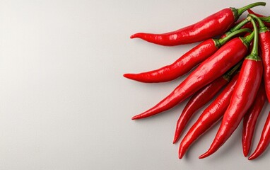 Vibrant Red Chili Peppers on Gray Background