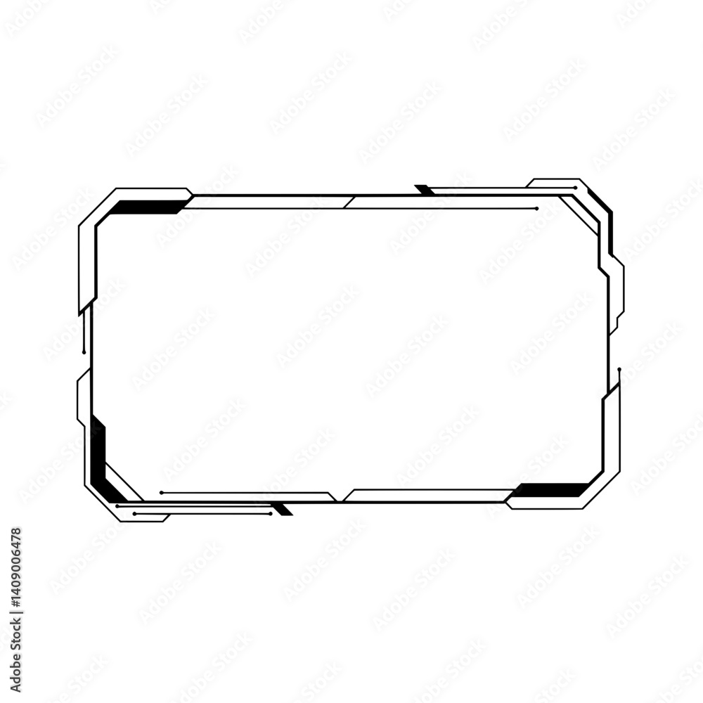 Fototapete tech frame border: a sleek, modern, rectangular frame with a futuristic, technological design, perfe