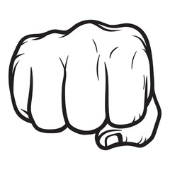 The image you uploaded is a black and white illustration of a clenched fist, viewed from the front, with the knuckles facing forward. The style is bold and outlined, likely for use as a logo, tattoo d