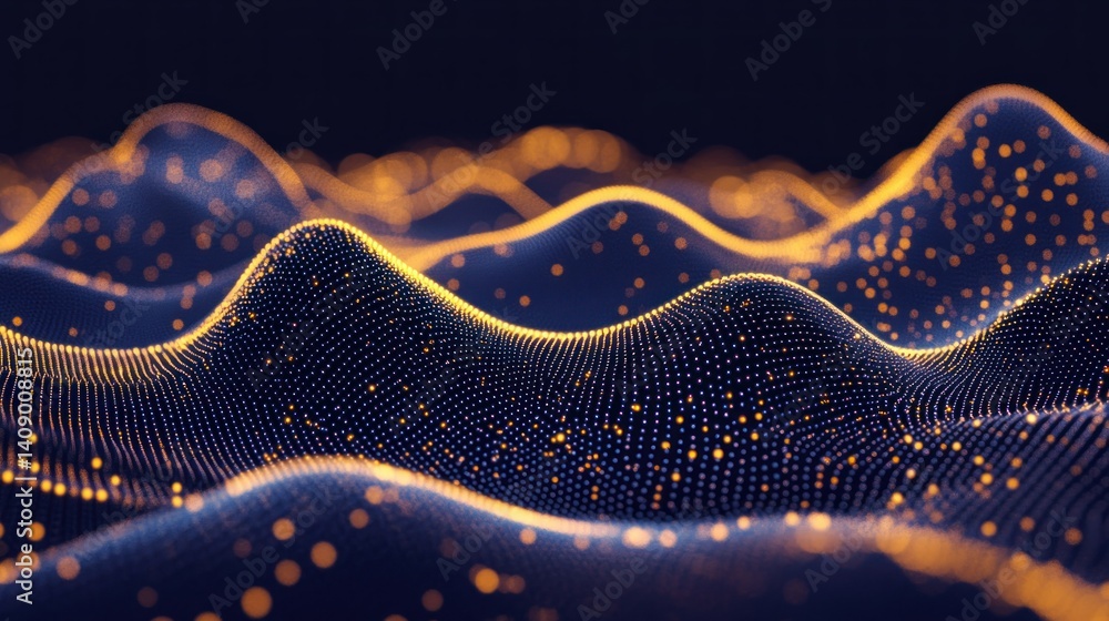 Poster abstract illustration of a wave pattern with golden points of light