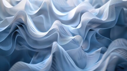 Obraz premium a close up view of an abstract minimalistic wave, swirls, flowing fabrics, nature-inspired shapes, light silver and dark blue indigo, unreal engine