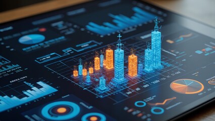 Digital Data Visualization with Graphs and Charts on Tablet Screen
