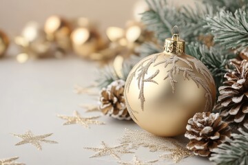 A gold Christmas ornament featuring pine cones and pine nuts for festive decor.