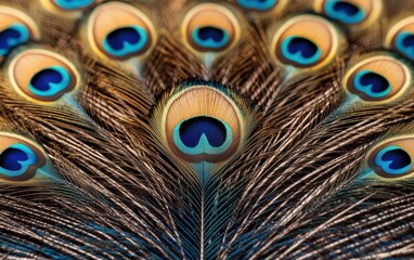 Obraz premium Intricate Peacock Feather Close Up Brown Teal Blue Iridescent