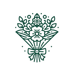 Floral bouquet illustration with leaves and ribbon  
