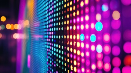Close-up of vibrant LED lights creating a colorful abstract background with smooth bokeh effect, perfect for digital and tech themes.