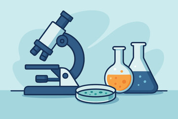 Flat science lab arrangement emphasizing research tools