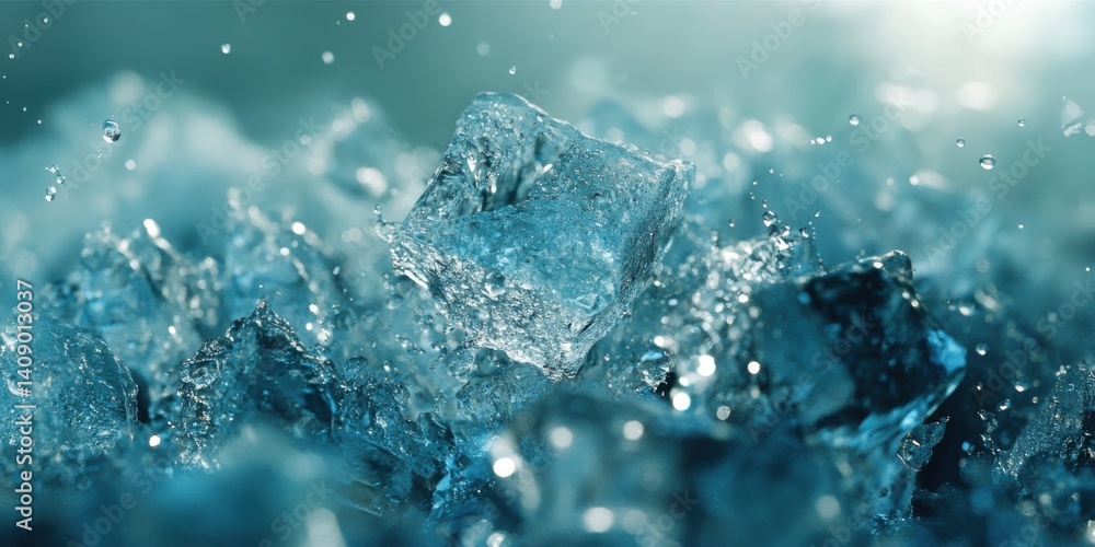 Aufkleber close up shot of ice cubes and water droplets creating a refreshing and cool visual experience
