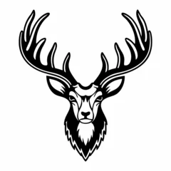  Elegant Black and White Deer Head Silhouette with Intricate Antlers Design. © Jhon