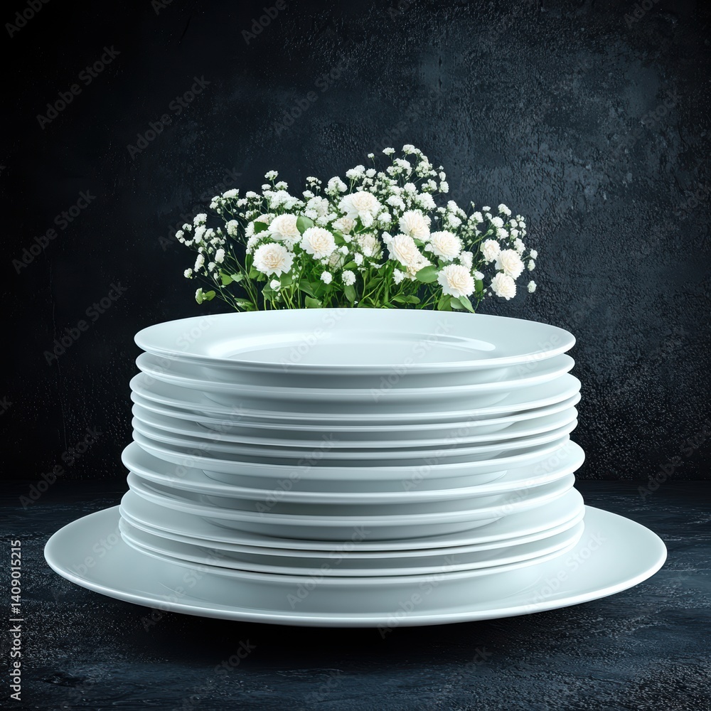 Poster stacked plates arranged neatly in a vertical pile on a flat surface.