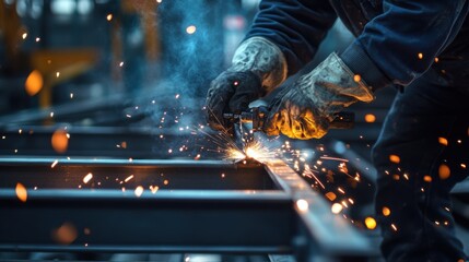 A steel fabricator assembling metal framework for a commercial building project. Featuring strength and accuracy