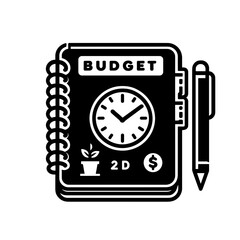Obraz premium Budget Planner Notebook with Clock and Pen Illustration 
