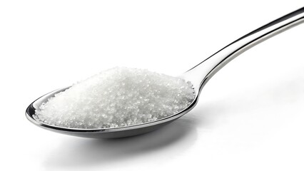 Granulated Sugar in a Teaspoon on White Background Food Photography
