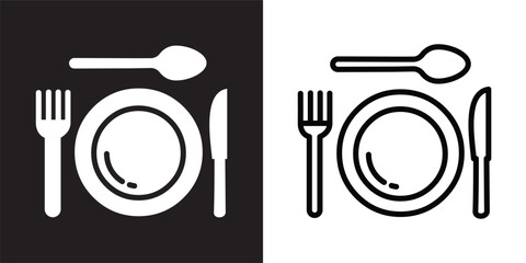 Restaurant solid and thin line web icon Vector illustration set
