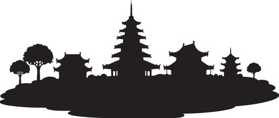 Fototapeta premium Asian Temple Skyline Silhouette