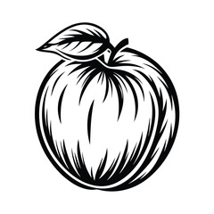 Monochrome Apple with Leaf Silhouette Bold Black and White Fruit Design Element on White
