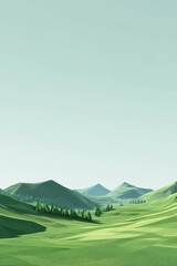 Fototapeta premium Serene Green Landscape with Rolling Hills and Clear Sky