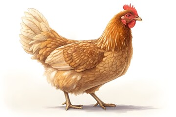 Fototapeta premium Elegant Brown Hen Profile on White Background – Detailed Feather Illustration