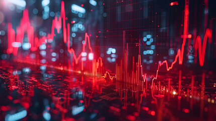 Financial crisis down 3d red arrow economy business graph on money crash market background