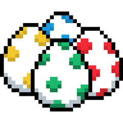 Eggs with colorful pattern. Yoshi eggs. Dinosaur eggs pixel style 