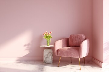 Minimalist Pink Living Room Corner with Natural Light