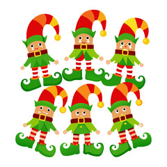 Christmas elf, santas helpers elves characters. Magic cute kids with gifts, xmas creatures for holiday workshop. New year nowaday vector clipart
