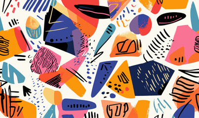 Obraz premium Colorful Geometric Abstract Doodle Art Collage Seamless Pattern Vector