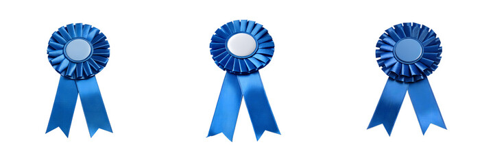 Three blue award ribbons isolated on a clean and bright white background transparent background Generative AI