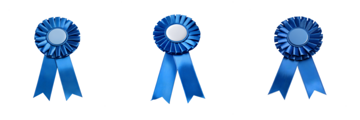 Three blue award ribbons isolated on a clean and bright white background transparent background Generative AI