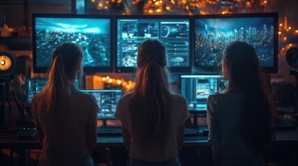 Security operators monitoring surveillance screens