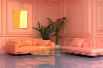 Minimalist Pink Living Room Corner with Modern Decor and Natural Harmony