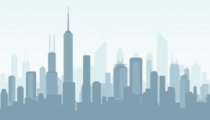 Obraz premium Modern City Skyline Silhouette with Misty Background at Dawn or Dusk Light