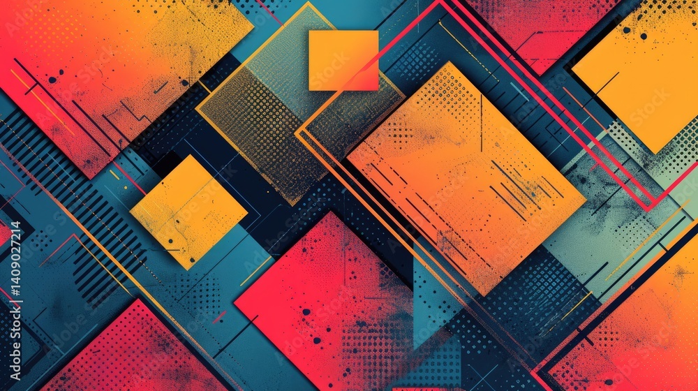 Poster the abstract picture of the colourful geometry polygon square shape with colored background, geometr
