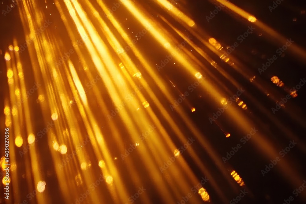 Aufkleber Captivating golden light rays creating a magical atmosphere in a dark setting, magical light rays beams background video glow effect