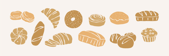 Flat vector doodle pastry collection	
