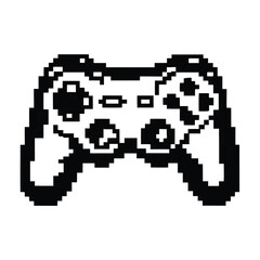 Isolated Joystick Pixel Art Style. Black and White Game Controller. Retro Gaming