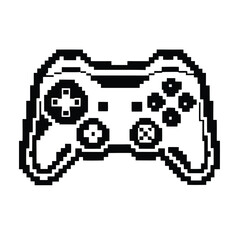 Fototapeta premium Pixelated Style Game Controller, Black and White, Isolated on White, Classic Design